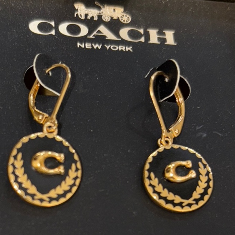Coach Wheat C Crest Medallion Earrings